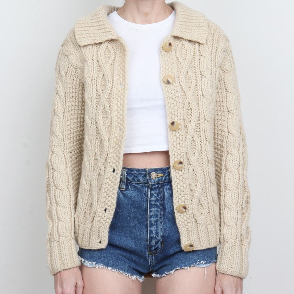 Vintage Aran Wool Cable Knit Cardigan S/M